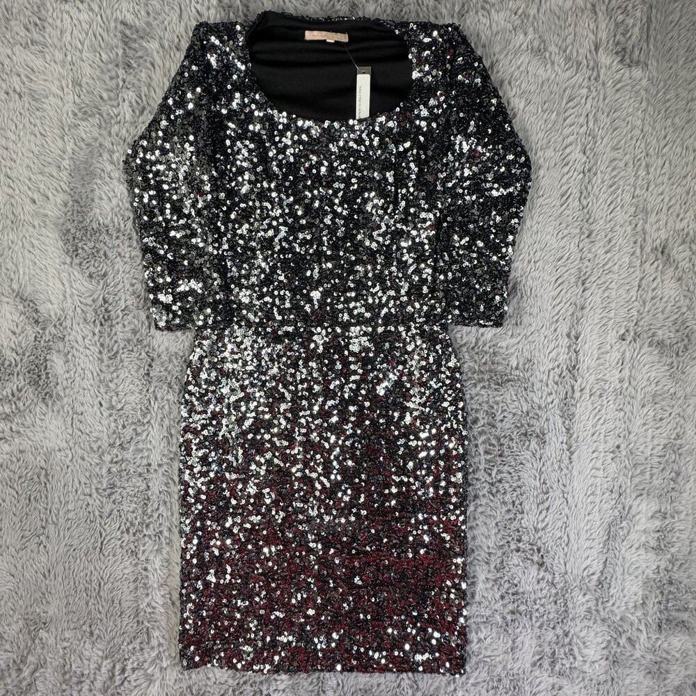 NEW ISSUE NEW YORK Sequin Metallic Cocktail Mini Luxury Dress Black Silver M